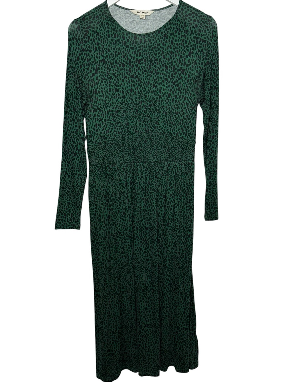 Boden Thea Long Sleeve Midi Dress Animal Spot Amazon Green Size 6R - Picture 3 of 9